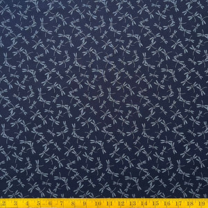 Indigo Fluttering Dragonflies - Cotton Print Fabric - $45 Per Metre