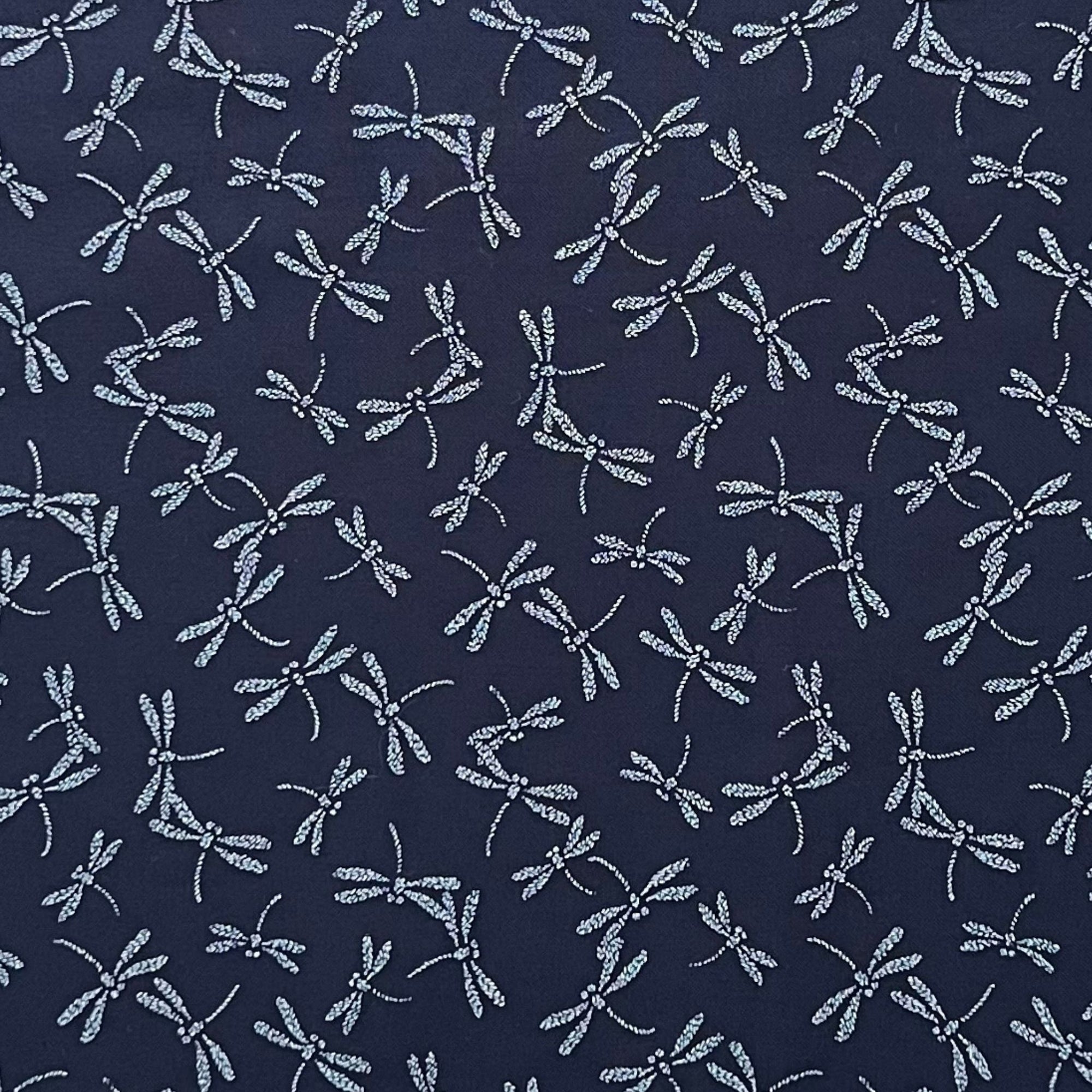 Indigo Fluttering Dragonflies - Cotton Print Fabric - $45 Per Metre