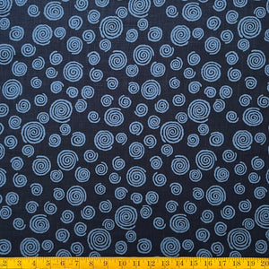 Indigo Dreaming Spirals - Cotton Print Fabric - $55 Per Metre