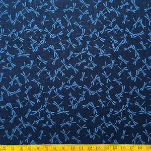 Indigo Dreaming Dragonflies - Cotton Print Fabric - $55 Per Metre