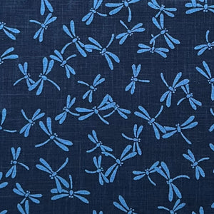 Indigo Dreaming Dragonflies - Cotton Print Fabric - $55 Per Metre