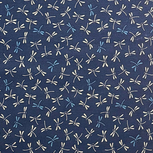 Indigo Dragonflies - Cotton Print Fabric - $30 Per Metre