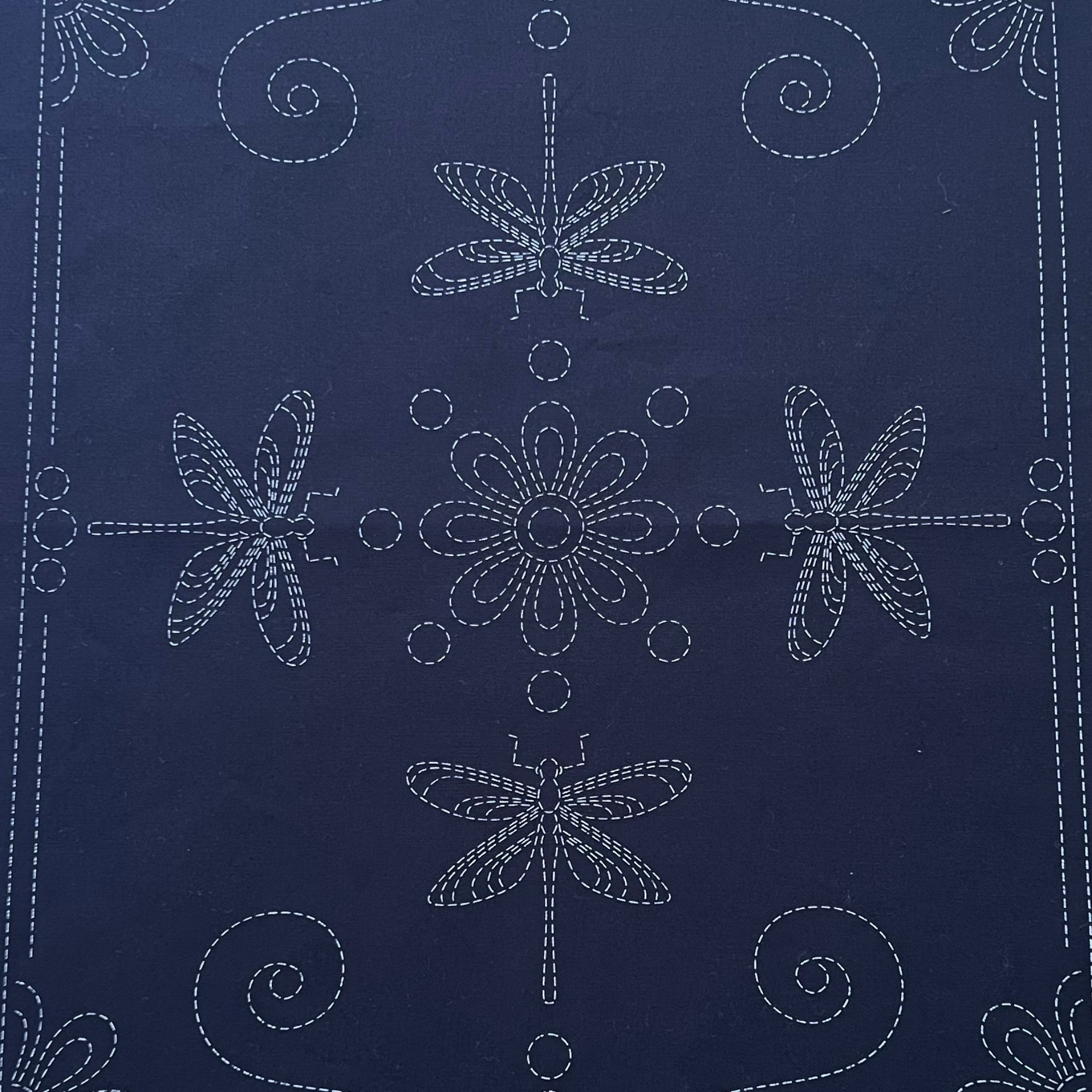 Dragonfly Meeting Pre-Printed Sashiko Panel Indigo