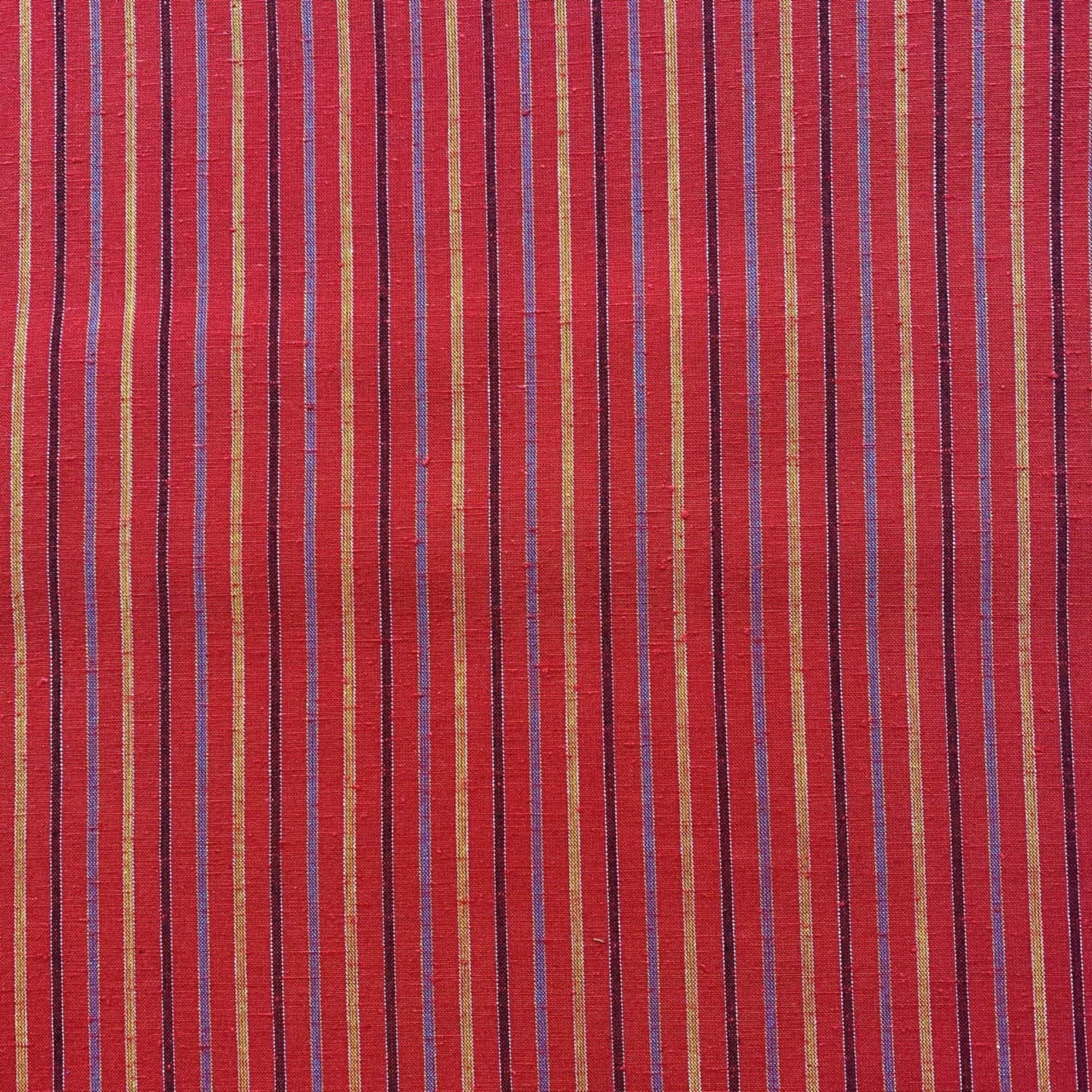 Nukumori Shima Tsumugi Red Striped Fabric $18 Per Meter