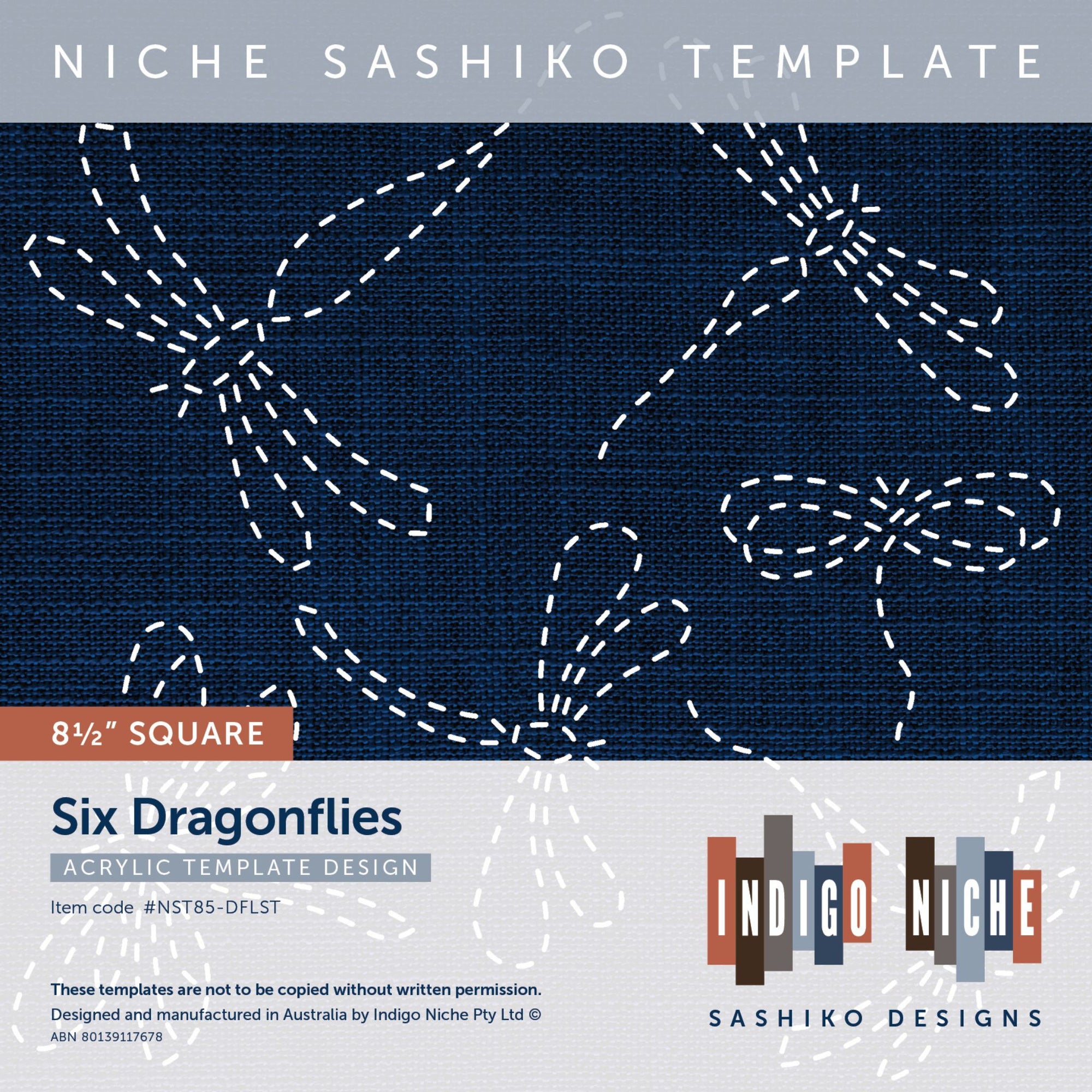 Six Dragonflies - 8.5" Niche Sashiko Template