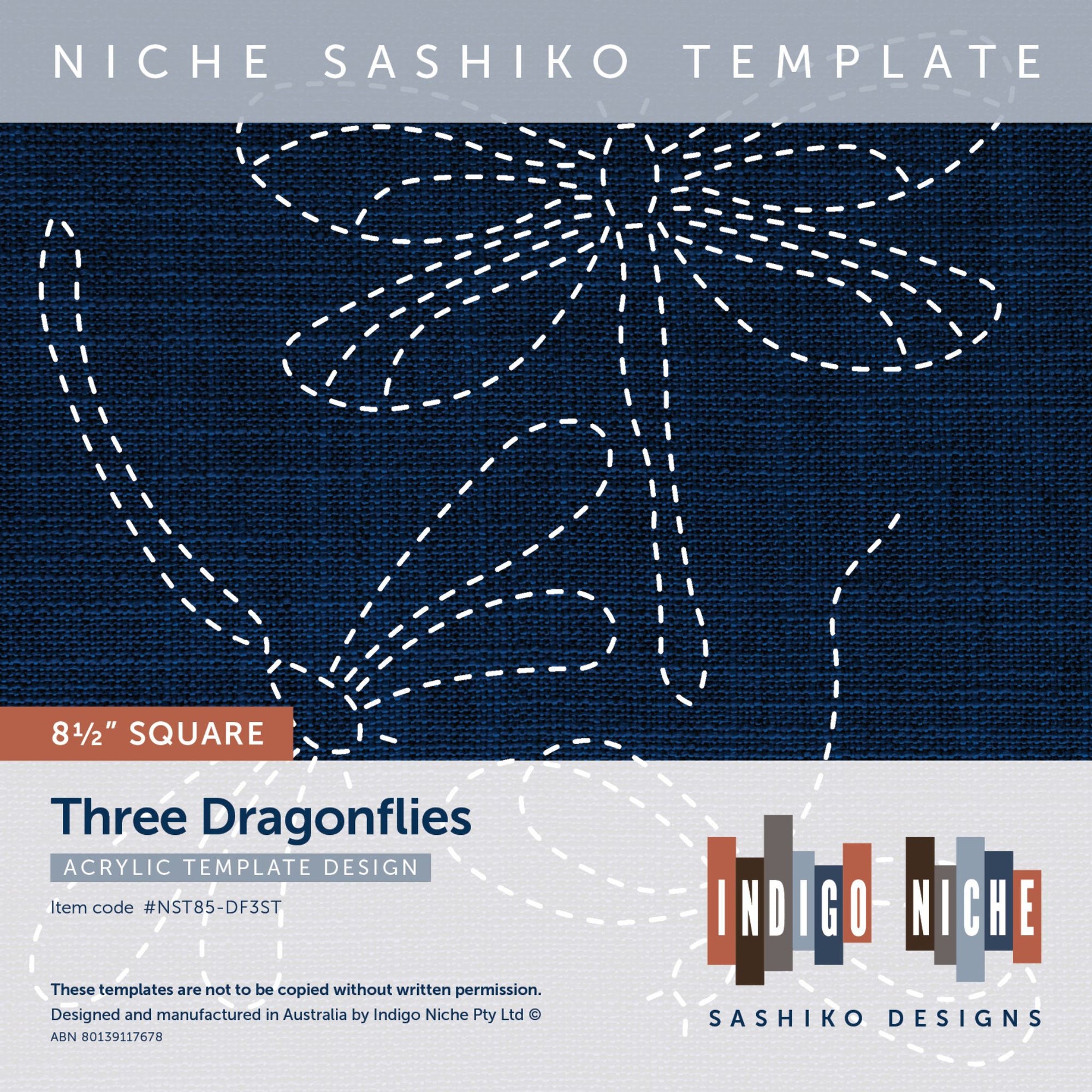 Three Dragonflies - 8.5" Niche Sashiko Template