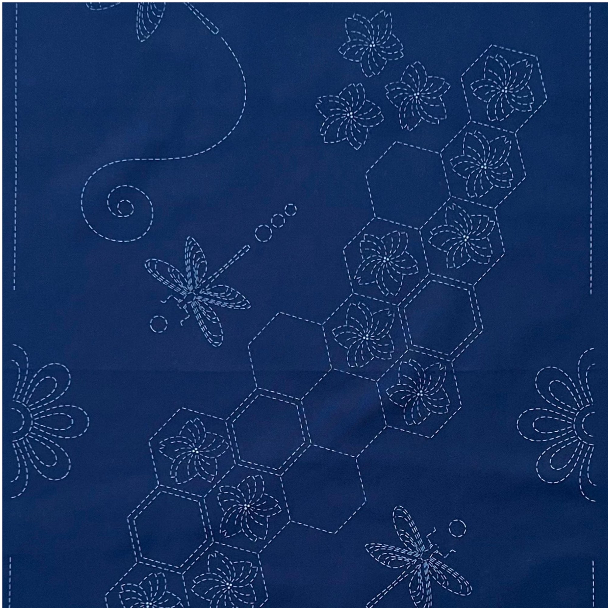 Dragonflies & Hexagons Pre-Printed Sashiko Panel