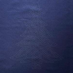 Celtic Christmas Tree Pre-Printed Sashiko Panel Indigo