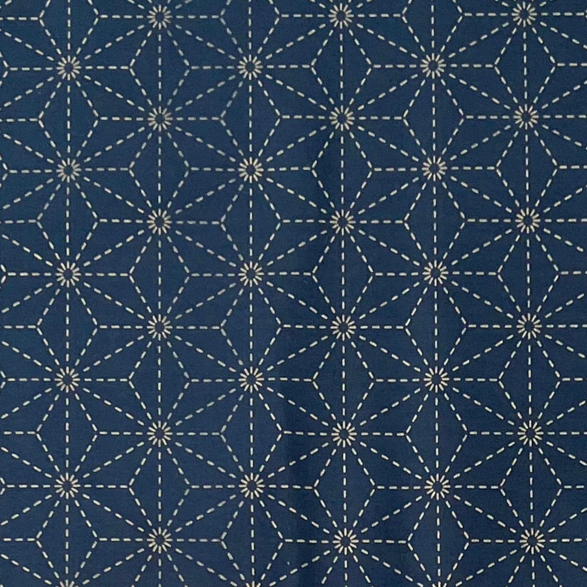 Pre-Stencilled Sashiko Fabric Asanoha Indigo - $50 Per Metre