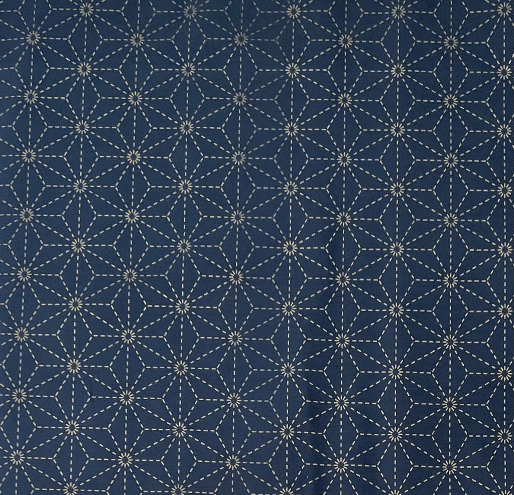 Pre-stencilled Sashiko Fabric - Hemp Asanoha - Indigo Blue