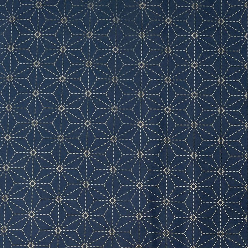 oneOone Polyester Spandex Medium Blue Fabric Asian Japanese Sashiko Fabric  For Sewing Printed Craft Fabric By The Yard 56 Inch Wide 