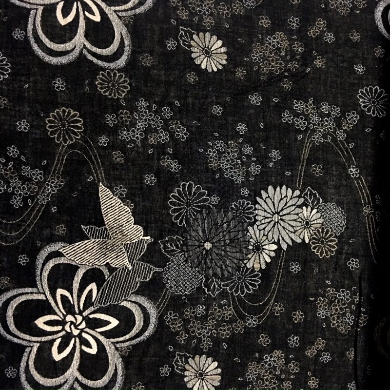 white and black floral double woven fabric