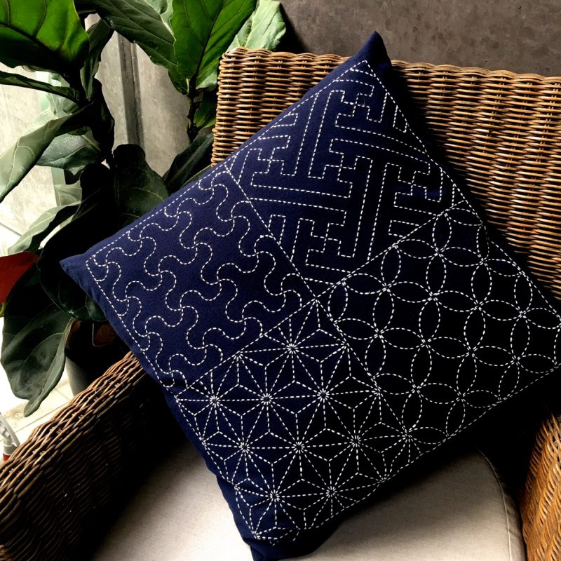 sashiko cushion with four designs