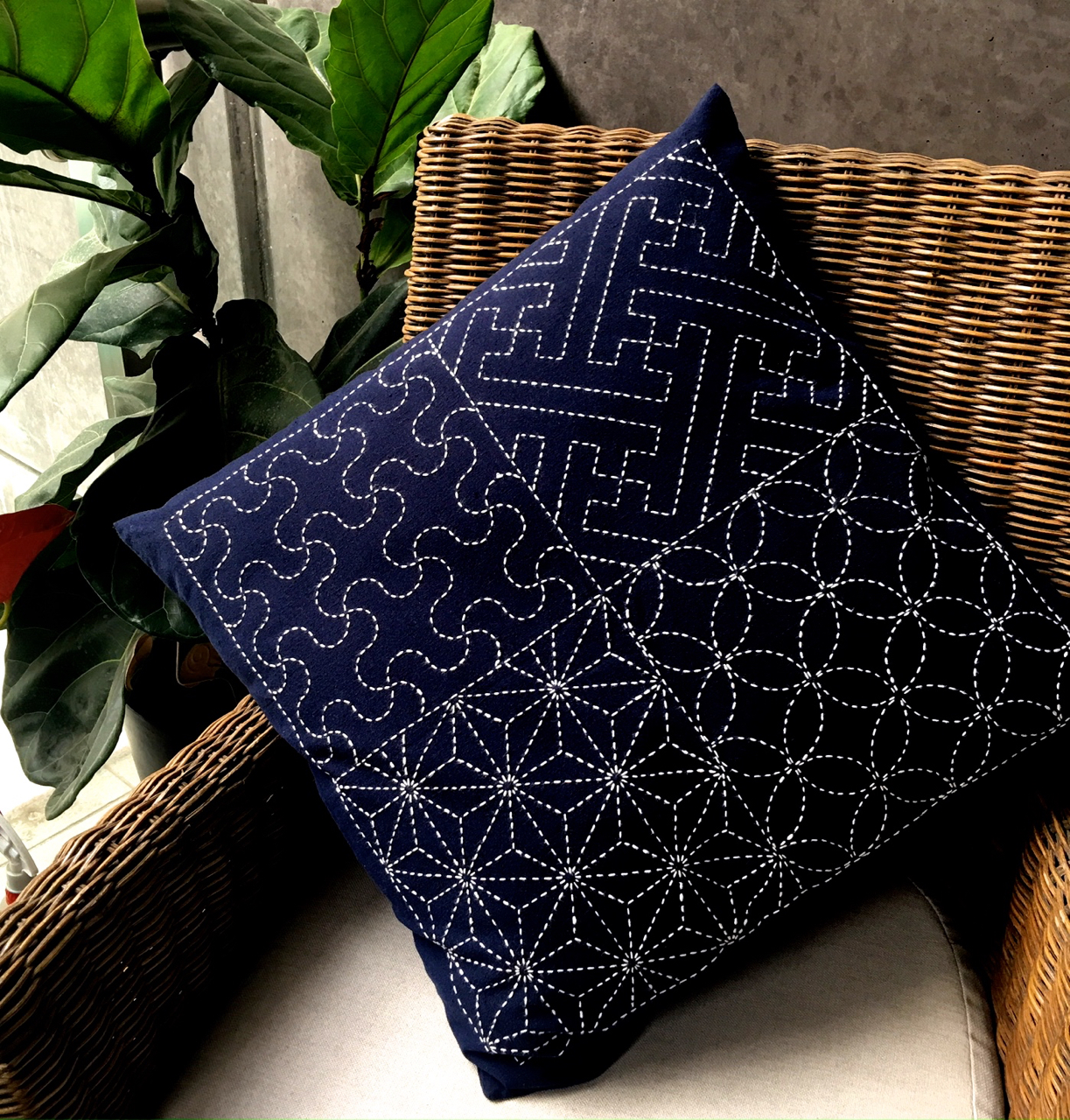 Four Designs Sashiko Cushion Kit - Cushion Kits - Indigo Niche