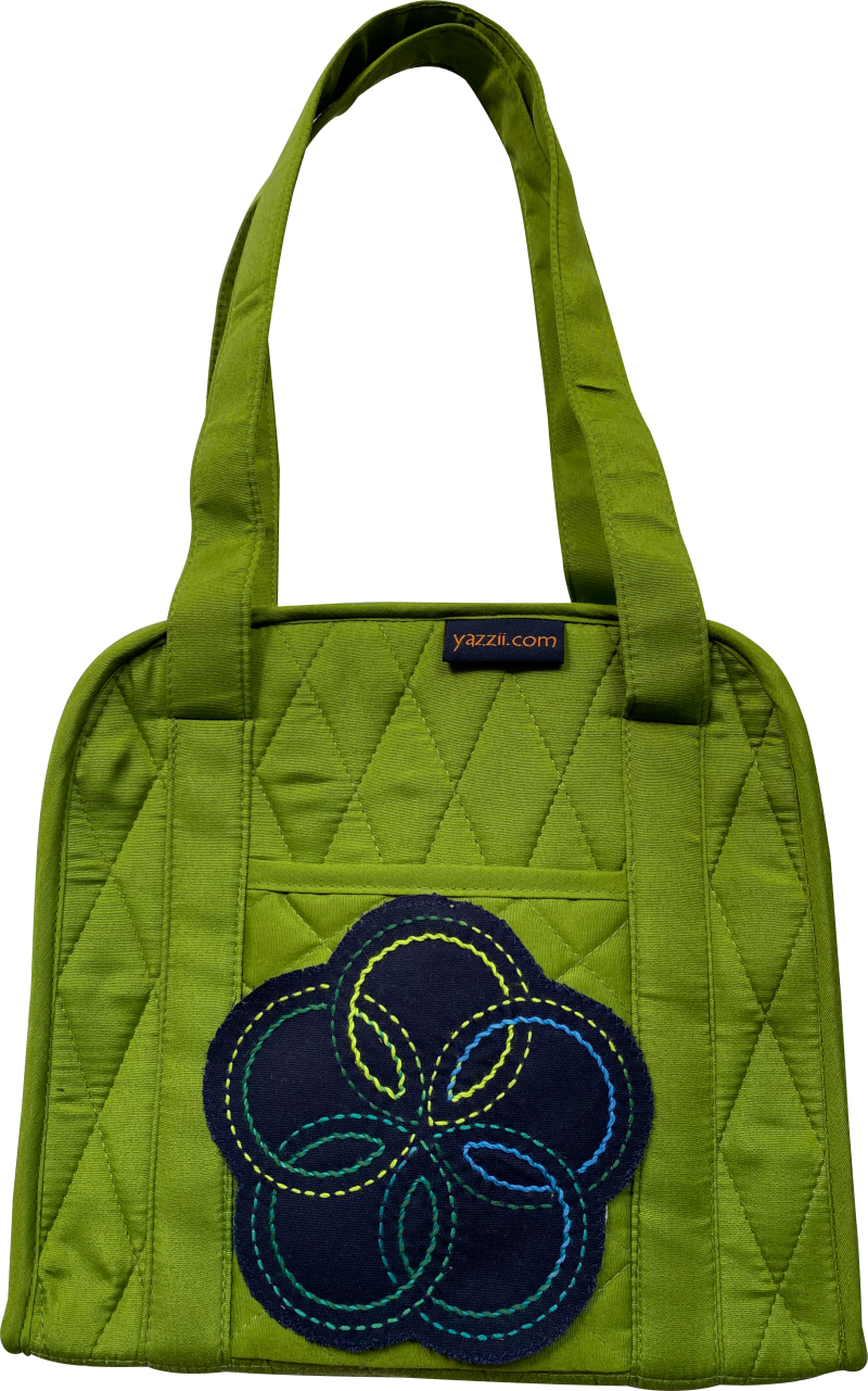 green oval craft organiser bag with sashiko