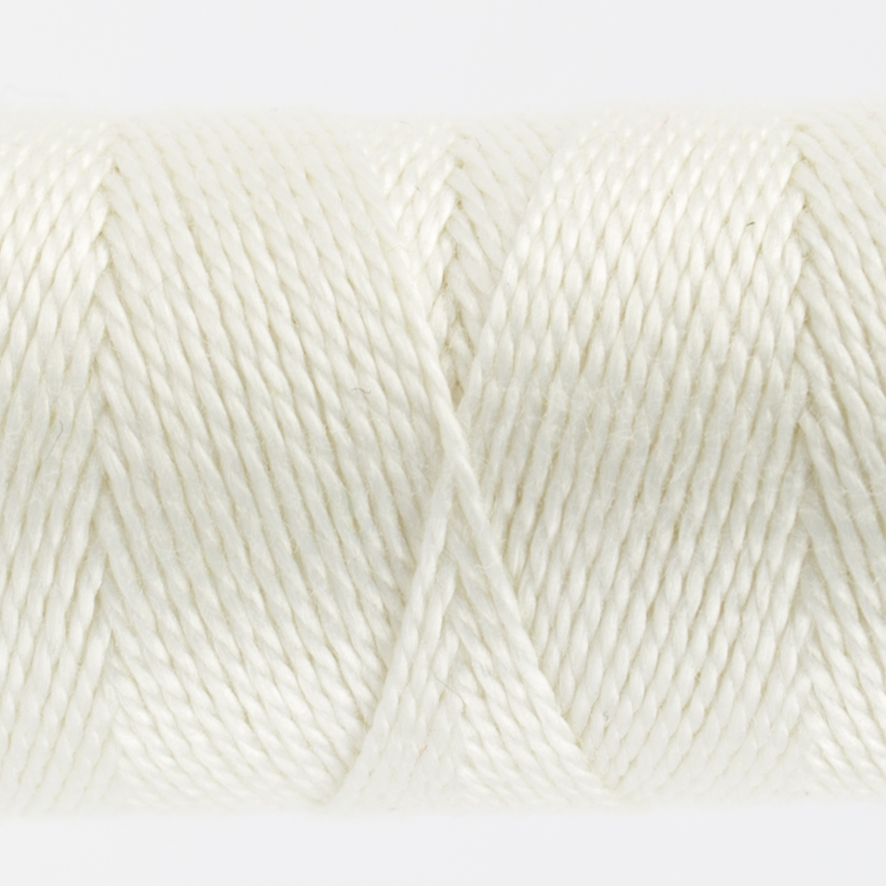 closeup of pearl white perle cotton thread