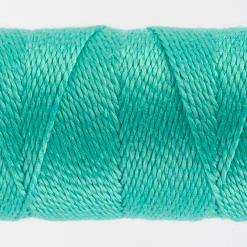 closeup of light blue perle cotton thread