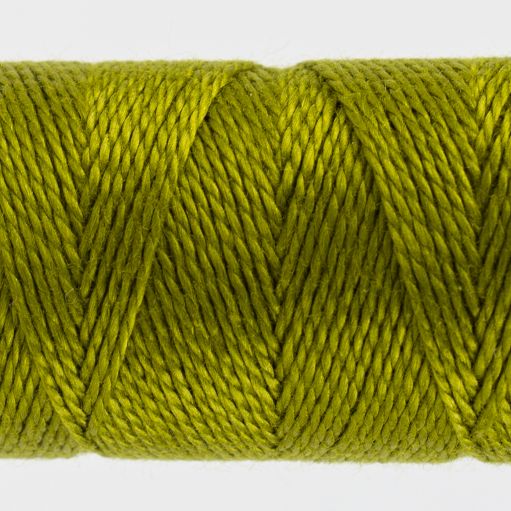 closeup of bristlegrass green perle cotton thread
