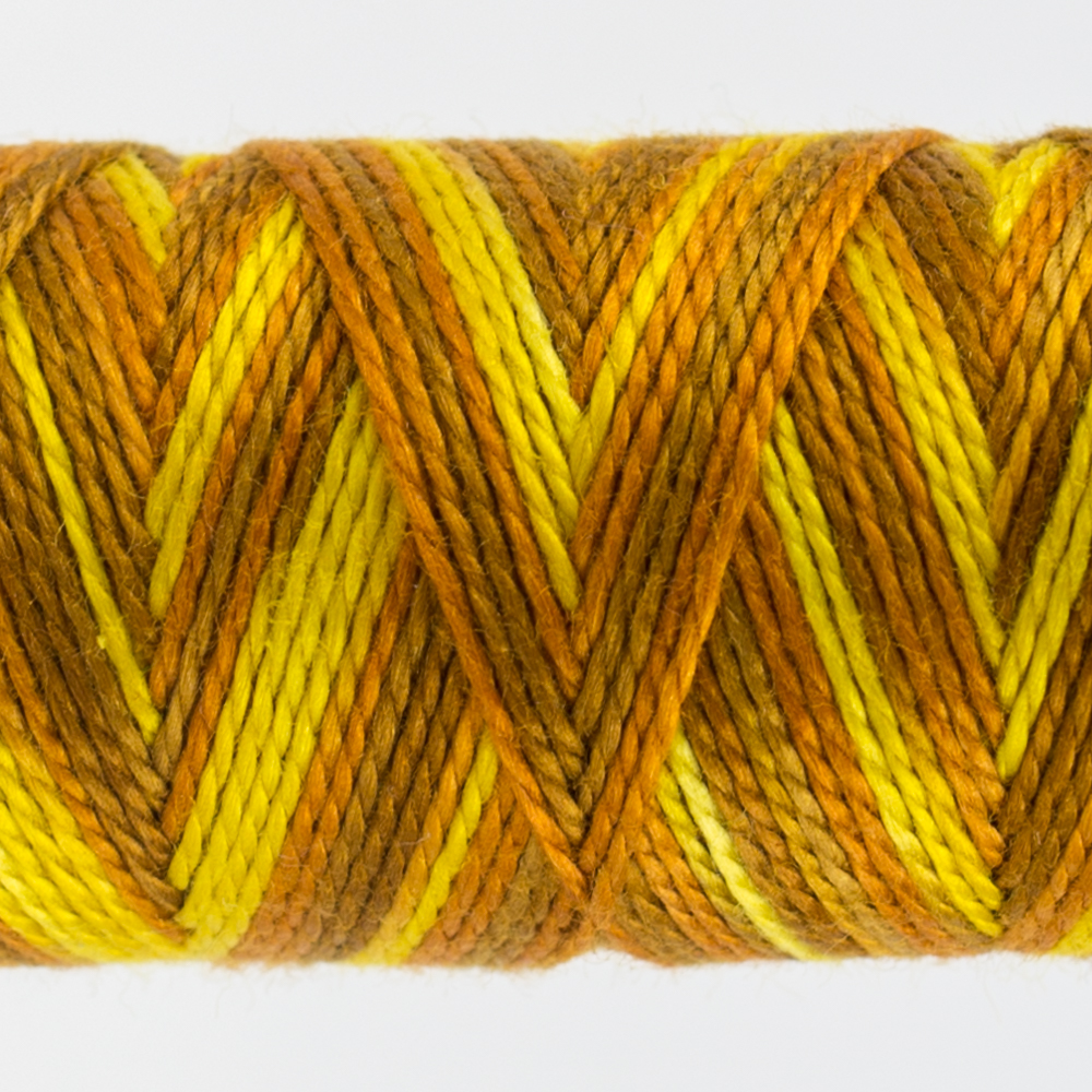 closeup of variegated perle cotton thread bee pollen colours