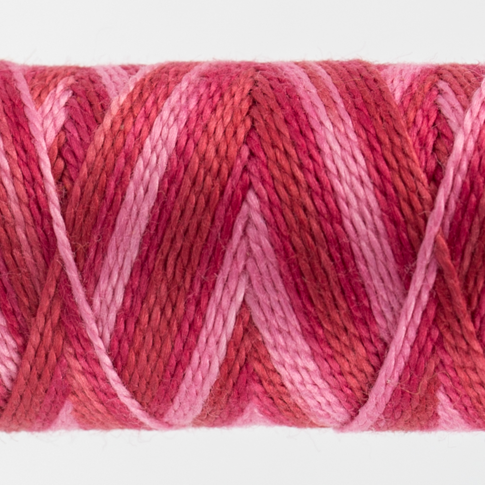 closeup of variegated perle cotton thread pink colours