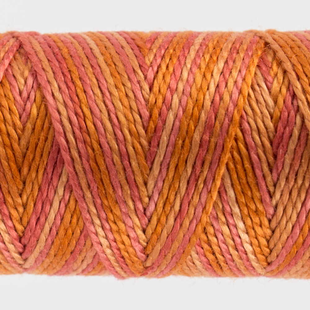 closeup of variegated perle cotton thread hibiscus colours