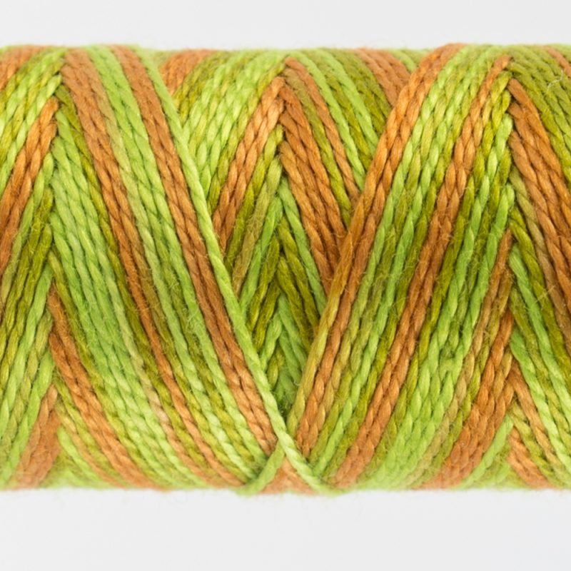 closeup of variegated perle cotton thread citrus colours