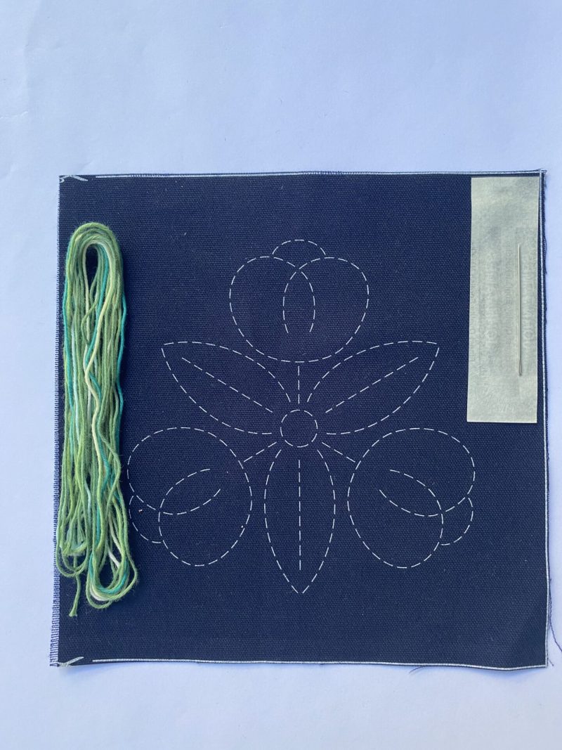 sashiko kit with apple green thread