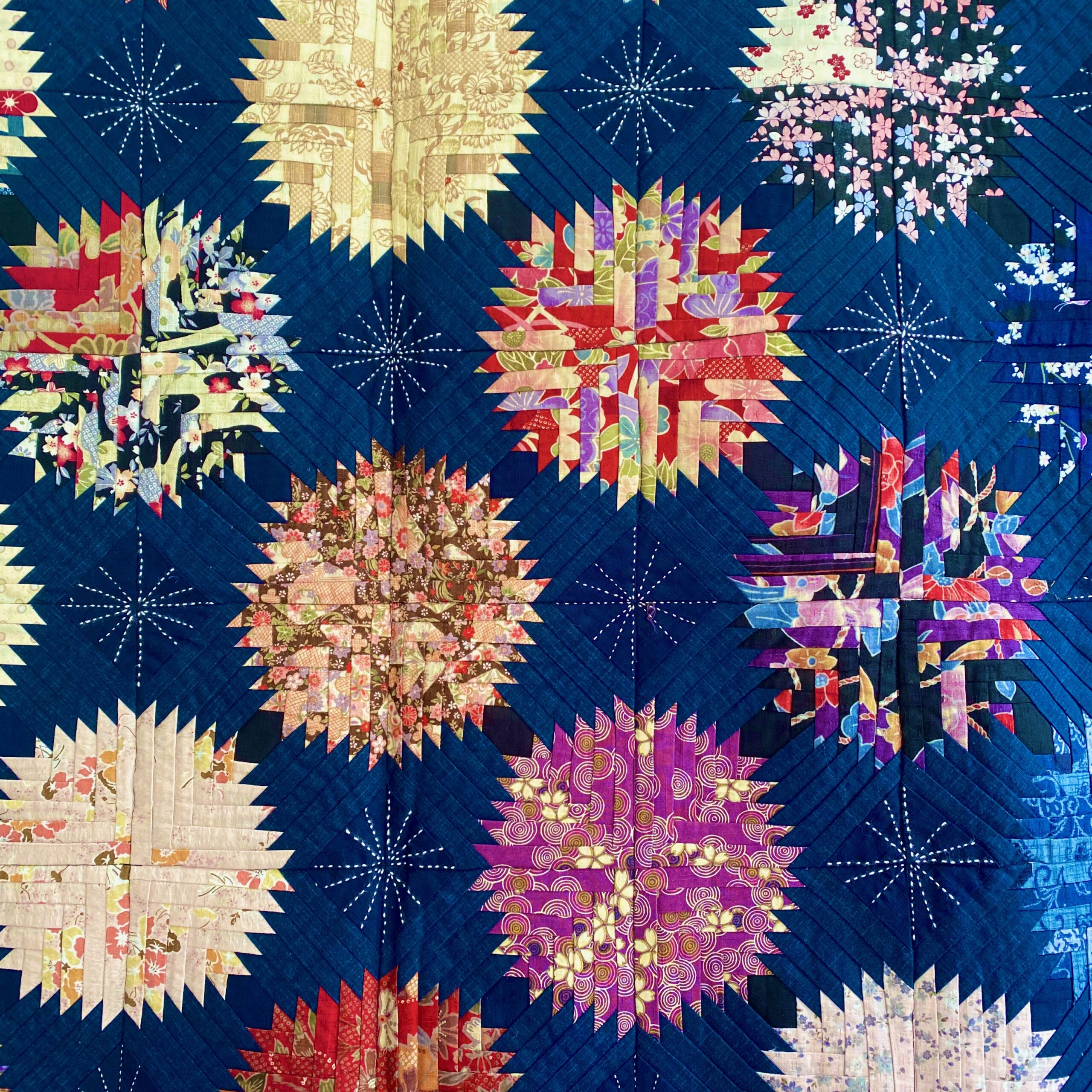 Japanese quilt with Hana-bi pattern