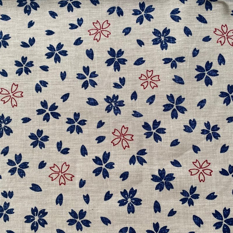 indigo cherry blossom Japanese cotton print fabric