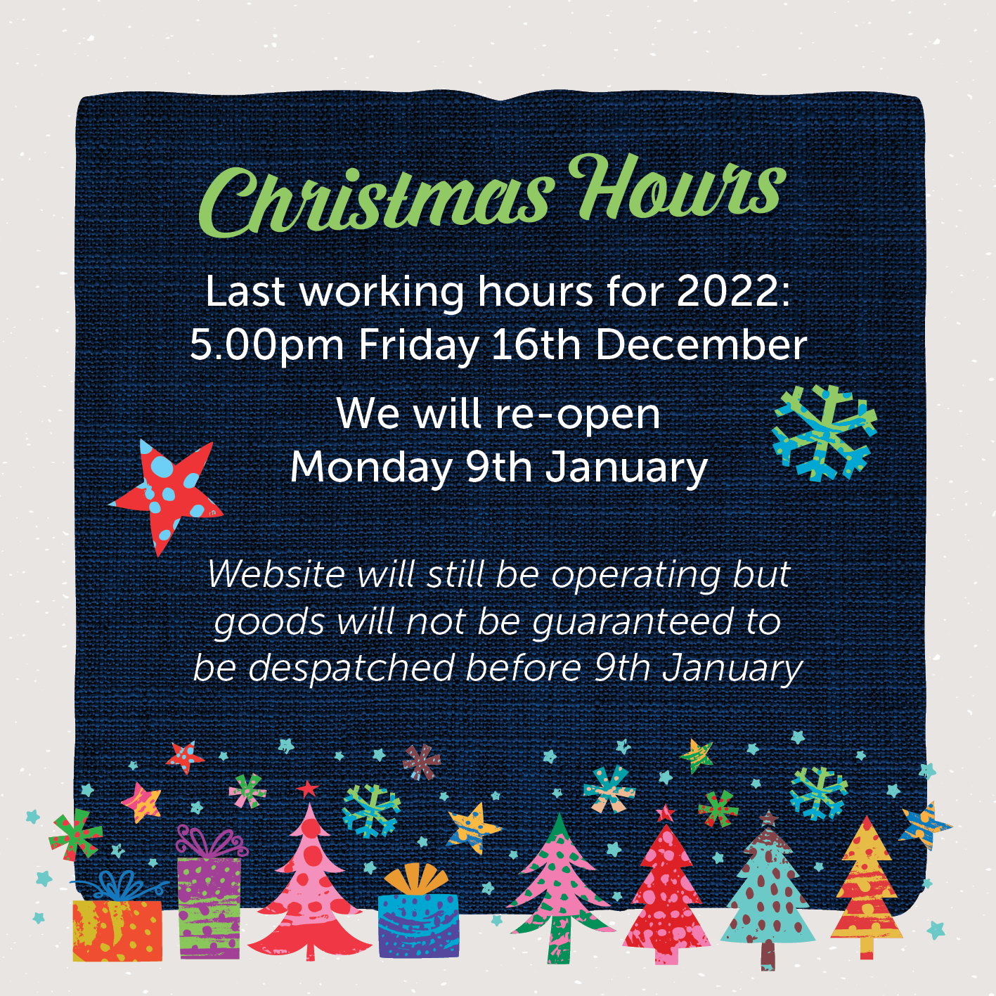 indigo niche holiday season business hours